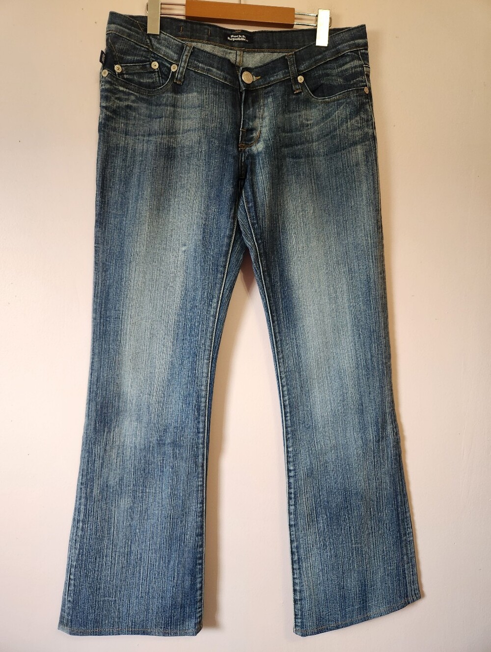 Rock & Republic Roth Pink Crystal Bootcut Flare Jeans Y2K McBling Sz 30 Low Rise